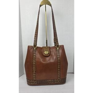 Brahmin Brown Tuscan Leather Shoulder Tote with‎ Croc Trim and detachable pouch